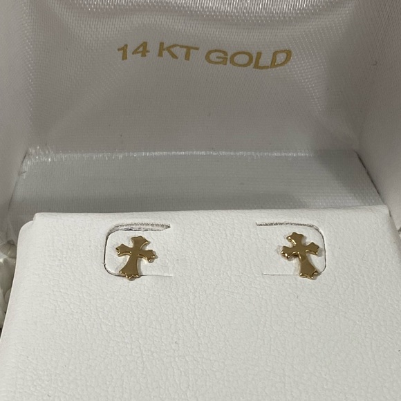 14K YELLOW GOLD cross crucifix studs ✝️ MADE IN TURKEY - Picture 13 of 15